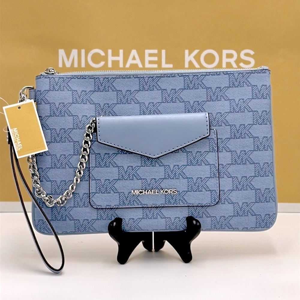 MICHAEL KORS JET SET ITEM LG 2 in 1 CARD CASE & WRISTLET Pale Blue NWT - Picture 2 of 16